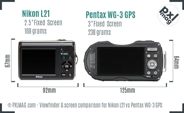 Nikon L21 vs Pentax WG-3 GPS Screen and Viewfinder comparison