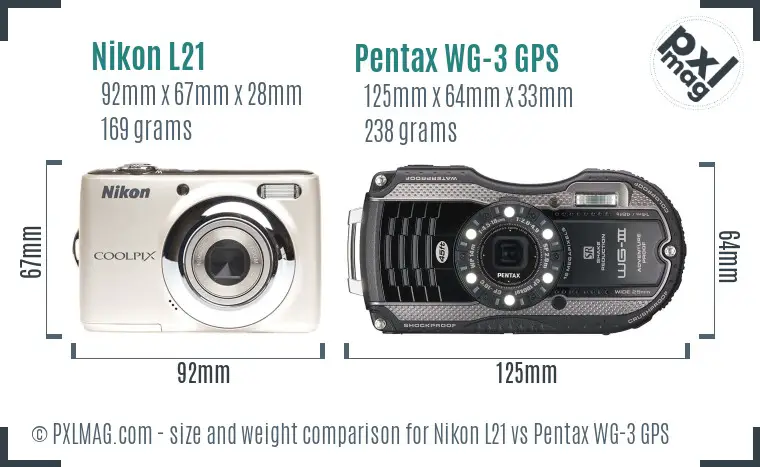 Nikon L21 vs Pentax WG-3 GPS size comparison