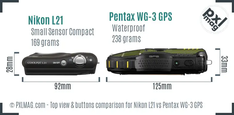 Nikon L21 vs Pentax WG-3 GPS top view buttons comparison