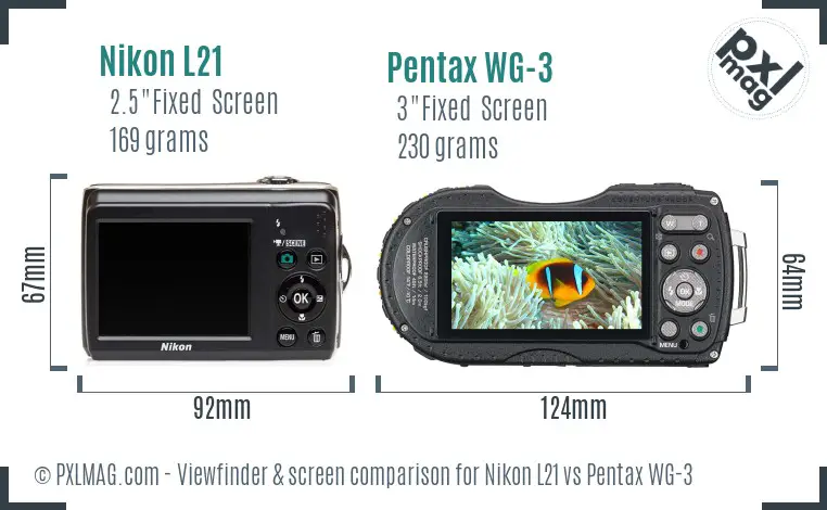 Nikon L21 vs Pentax WG-3 Screen and Viewfinder comparison