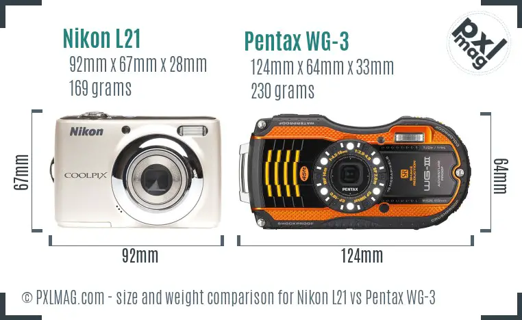 Nikon L21 vs Pentax WG-3 size comparison