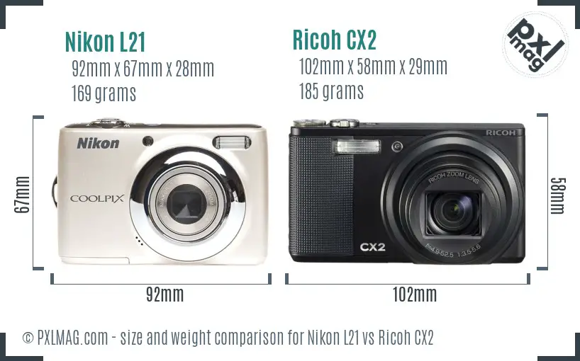 Nikon L21 vs Ricoh CX2 size comparison Nikon L21 vs Ricoh CX2 size comparison