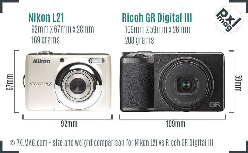 Nikon L21 vs Ricoh GR Digital III size comparison