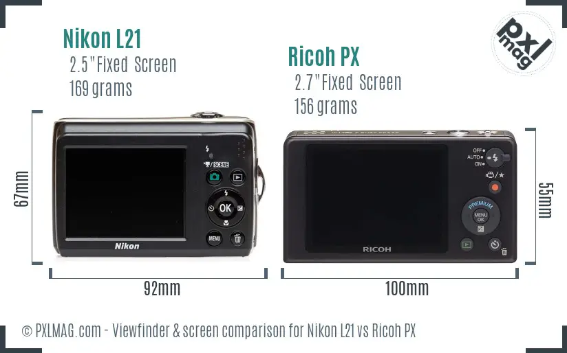 Nikon L21 vs Ricoh PX Screen and Viewfinder comparison