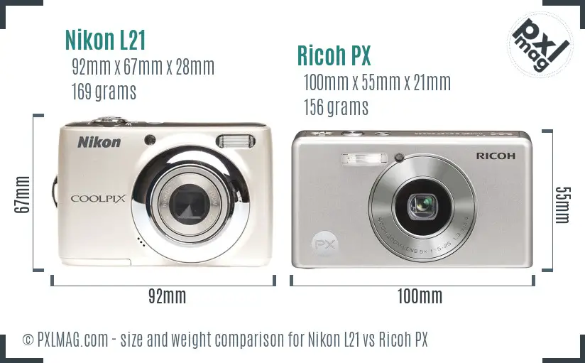 Nikon L21 vs Ricoh PX size comparison