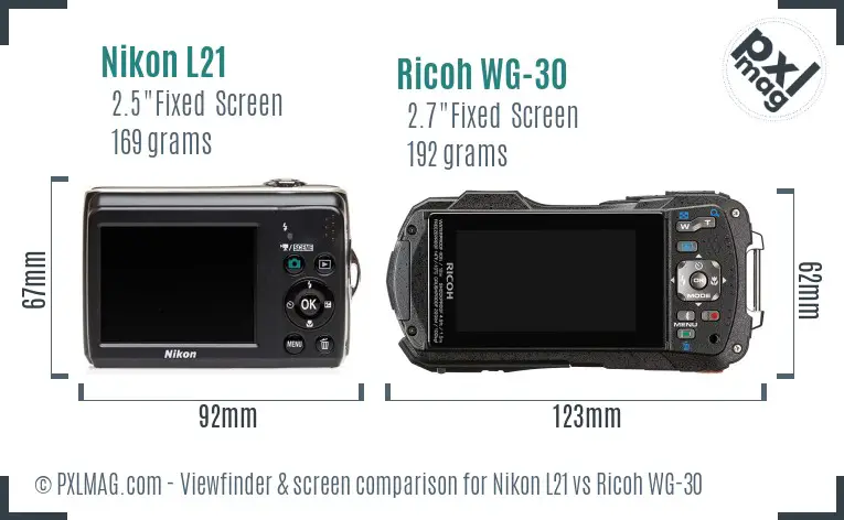 Nikon L21 vs Ricoh WG-30 Screen and Viewfinder comparison