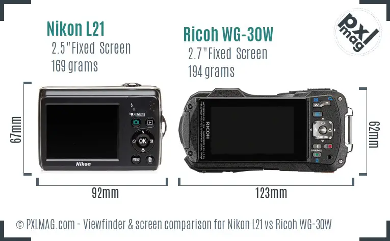 Nikon L21 vs Ricoh WG-30W Screen and Viewfinder comparison Nikon L21 vs Ricoh WG-30W Screen and Viewfinder comparison