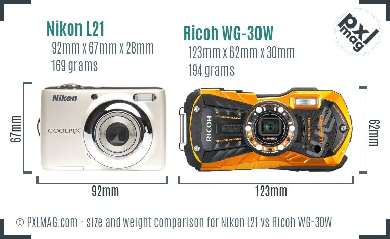 Nikon L21 vs Ricoh WG-30W size comparison Nikon L21 vs Ricoh WG-30W size comparison