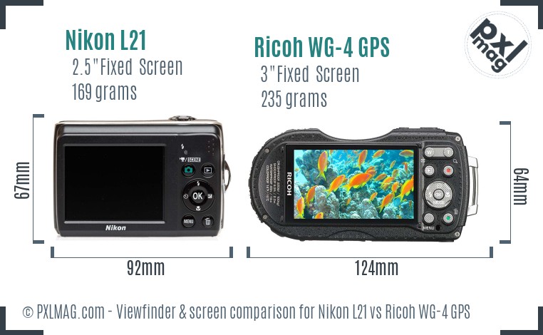 Nikon L21 vs Ricoh WG-4 GPS Screen and Viewfinder comparison