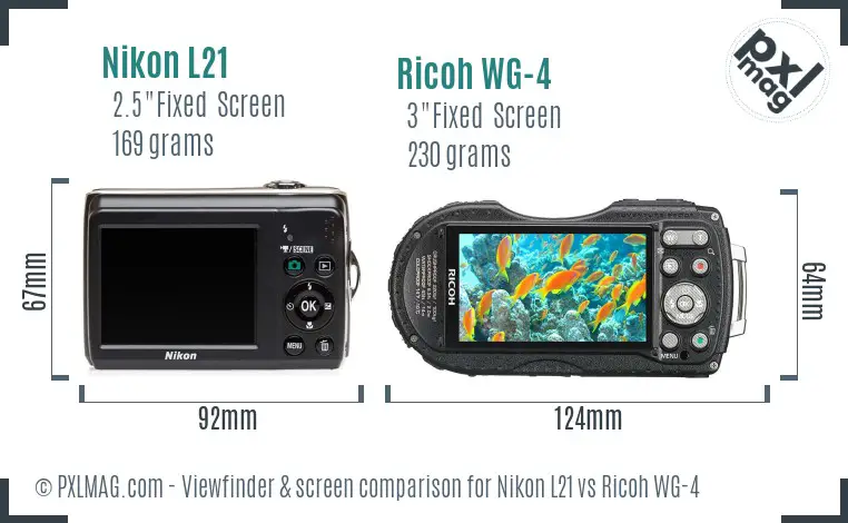 Nikon L21 vs Ricoh WG-4 Screen and Viewfinder comparison