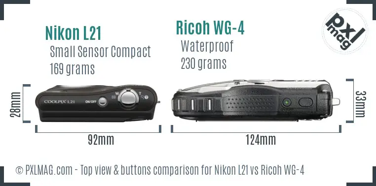 Nikon L21 vs Ricoh WG-4 top view buttons comparison