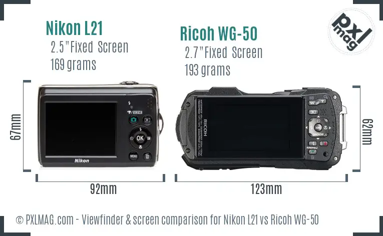 Nikon L21 vs Ricoh WG-50 Screen and Viewfinder comparison