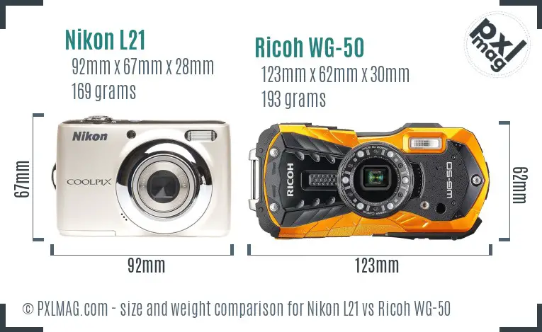 Nikon L21 vs Ricoh WG-50 size comparison Nikon L21 vs Ricoh WG-50 size comparison