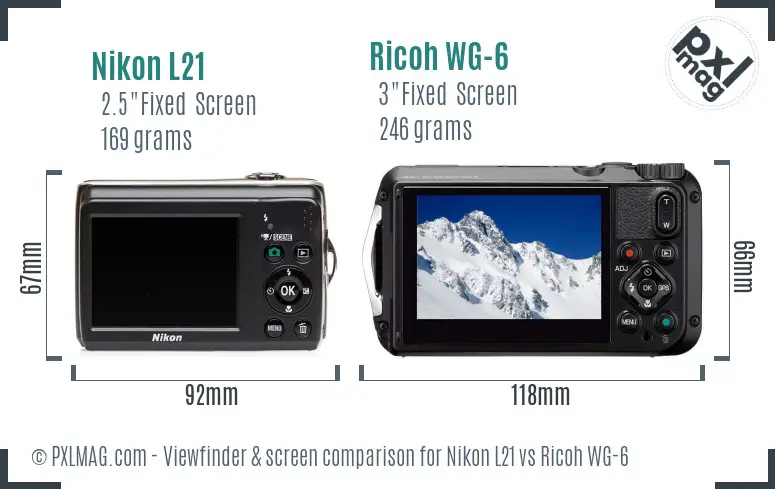 Nikon L21 vs Ricoh WG-6 Screen and Viewfinder comparison