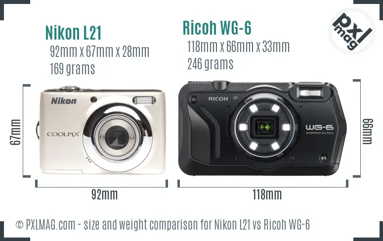 Nikon L21 vs Ricoh WG-6 size comparison