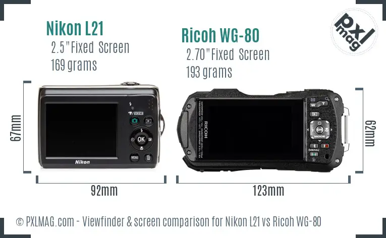 Nikon L21 vs Ricoh WG-80 Screen and Viewfinder comparison Nikon L21 vs Ricoh WG-80 Screen and Viewfinder comparison