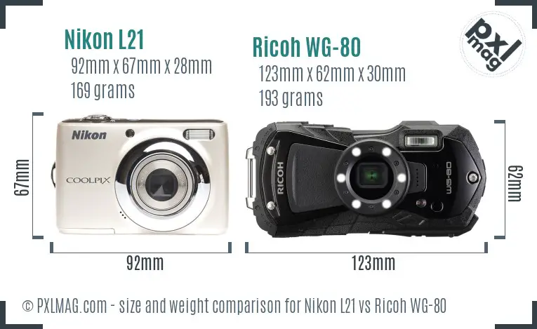 Nikon L21 vs Ricoh WG-80 size comparison Nikon L21 vs Ricoh WG-80 size comparison