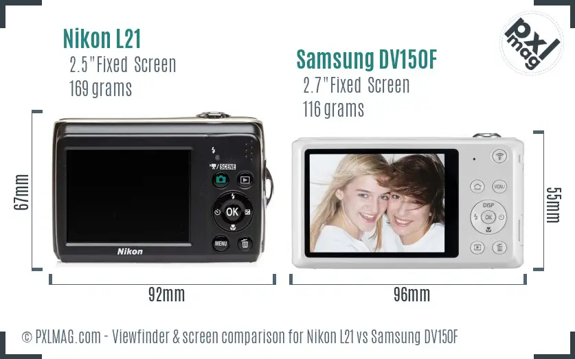 Nikon L21 vs Samsung DV150F Screen and Viewfinder comparison