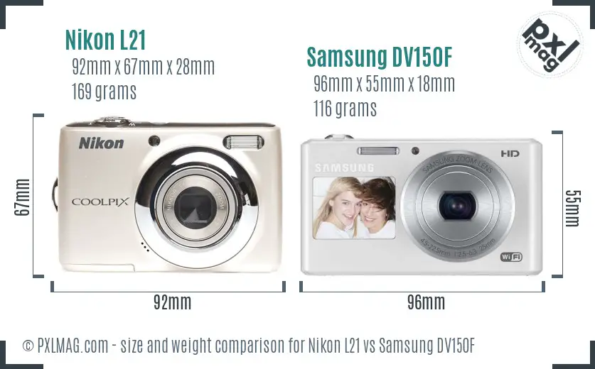 Nikon L21 vs Samsung DV150F size comparison