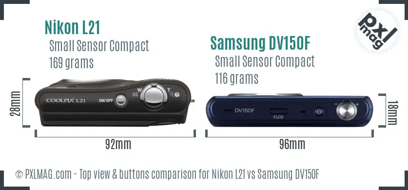 Nikon L21 vs Samsung DV150F top view buttons comparison