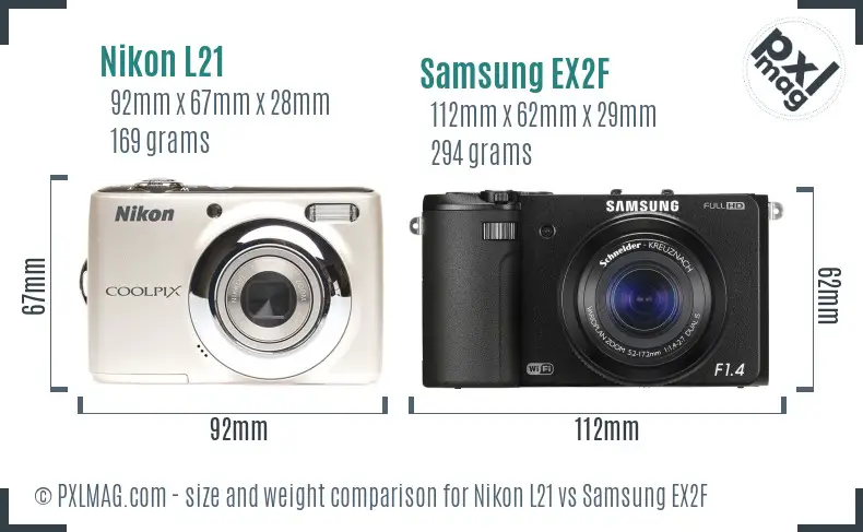 Nikon L21 vs Samsung EX2F size comparison