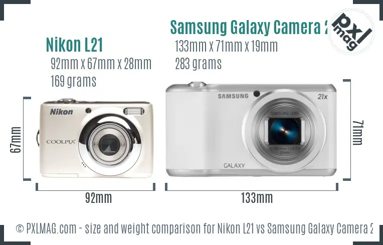 Nikon L21 vs Samsung Galaxy Camera 2 size comparison