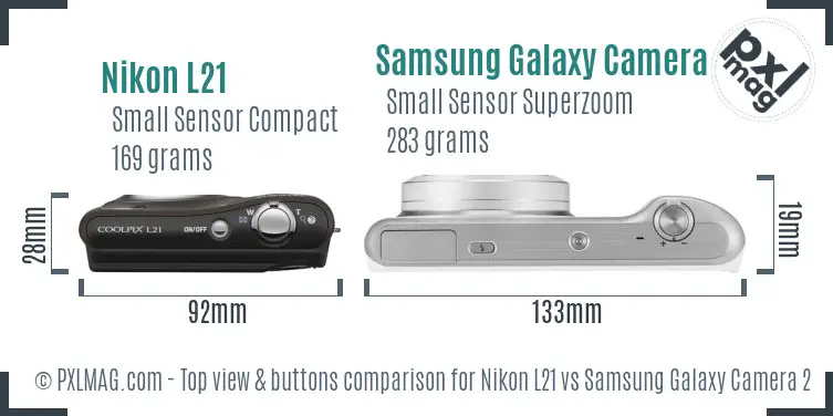 Nikon L21 vs Samsung Galaxy Camera 2 top view buttons comparison