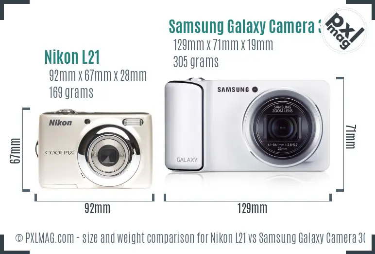Nikon L21 vs Samsung Galaxy Camera 3G size comparison Nikon L21 vs Samsung Galaxy Camera 3G size comparison