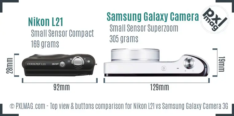 Nikon L21 vs Samsung Galaxy Camera 3G top view buttons comparison Nikon L21 vs Samsung Galaxy Camera 3G top view buttons comparison