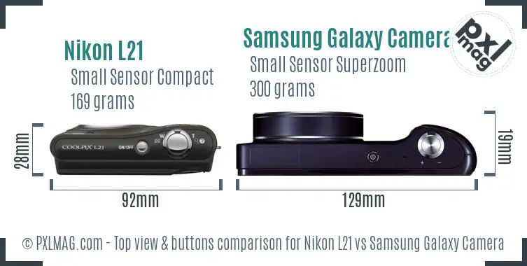 Nikon L21 vs Samsung Galaxy Camera top view buttons comparison