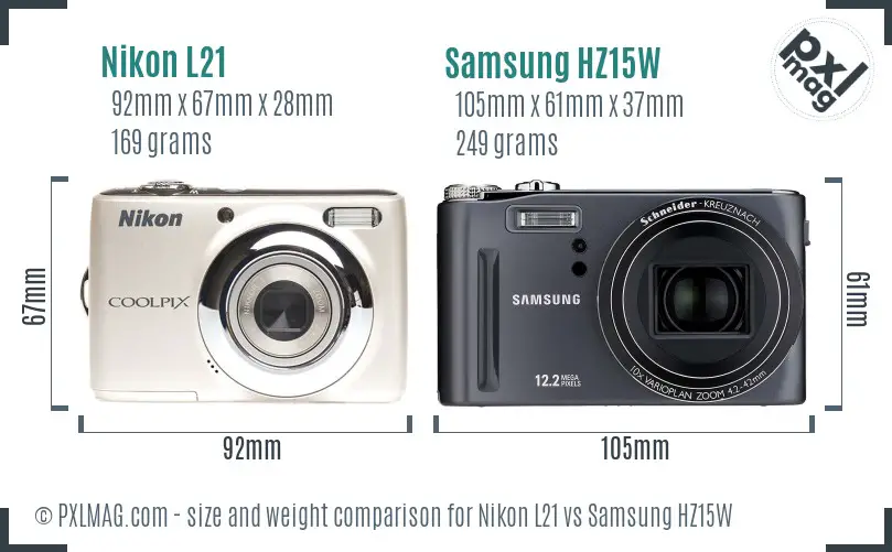 Nikon L21 vs Samsung HZ15W size comparison Nikon L21 vs Samsung HZ15W size comparison