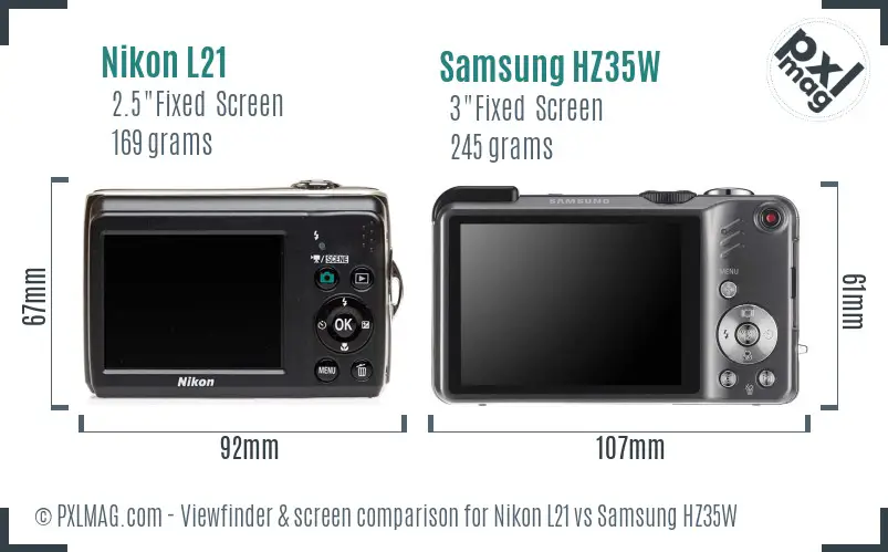 Nikon L21 vs Samsung HZ35W Screen and Viewfinder comparison Nikon L21 vs Samsung HZ35W Screen and Viewfinder comparison