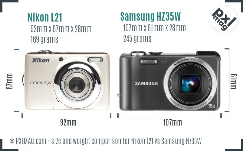 Nikon L21 vs Samsung HZ35W size comparison Nikon L21 vs Samsung HZ35W size comparison