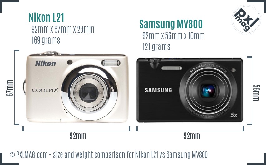 Nikon L21 vs Samsung MV800 size comparison