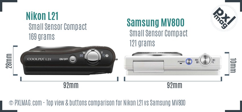 Nikon L21 vs Samsung MV800 top view buttons comparison