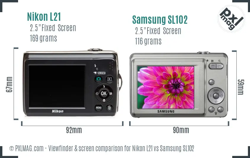 Nikon L21 vs Samsung SL102 Screen and Viewfinder comparison