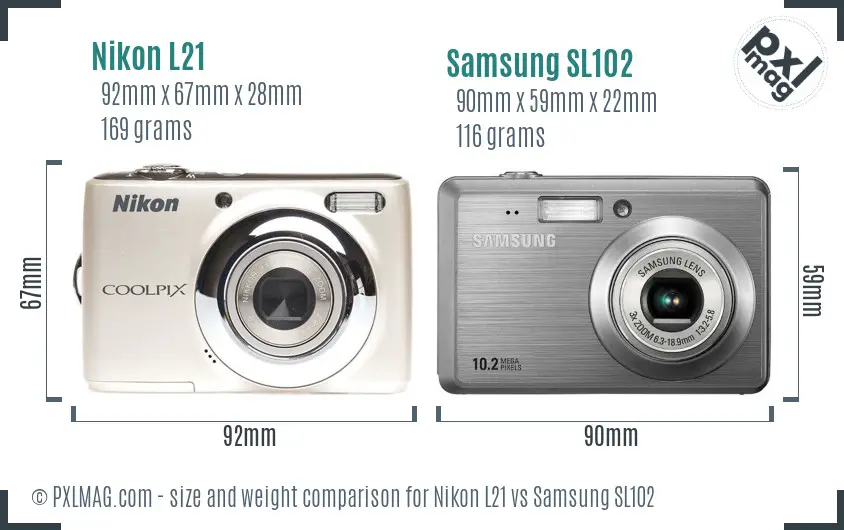 Nikon L21 vs Samsung SL102 size comparison