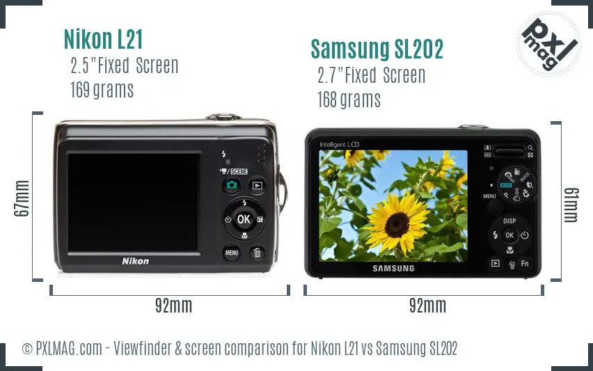 Nikon L21 vs Samsung SL202 Screen and Viewfinder comparison