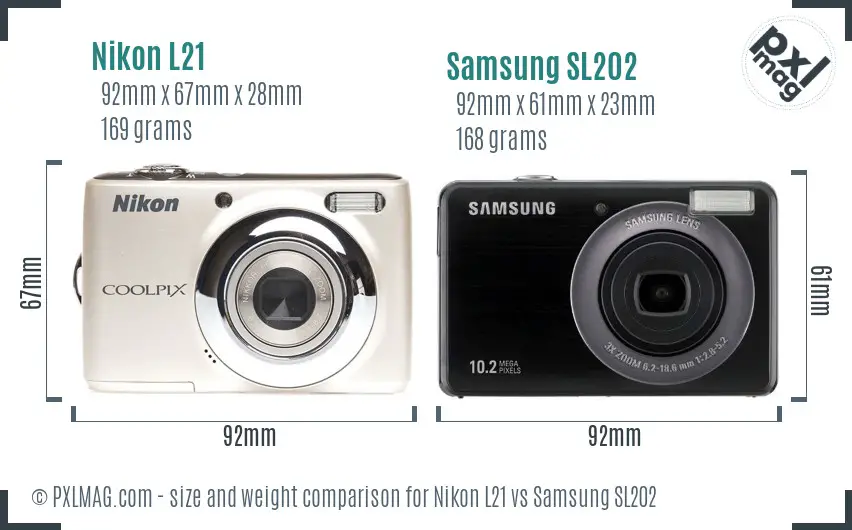 Nikon L21 vs Samsung SL202 size comparison