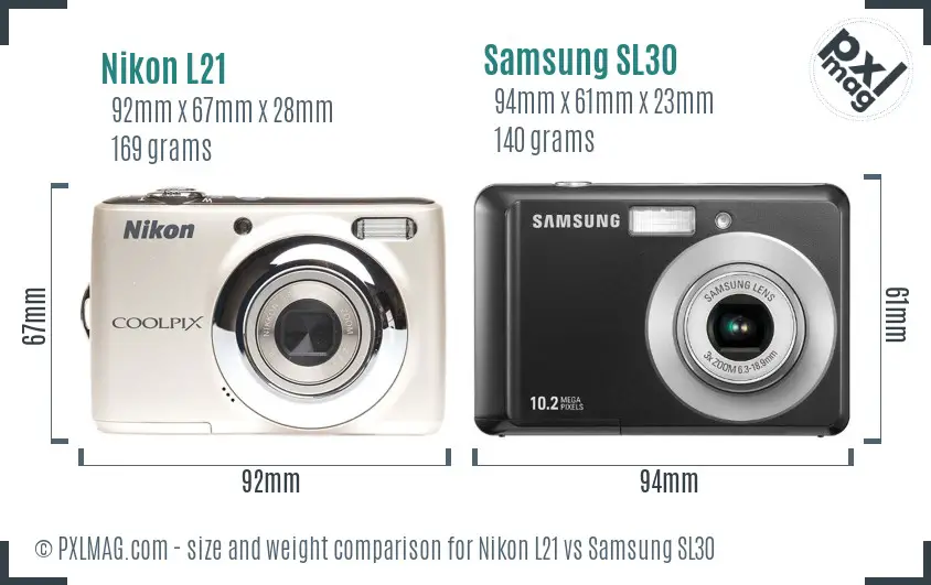 Nikon L21 vs Samsung SL30 size comparison Nikon L21 vs Samsung SL30 size comparison