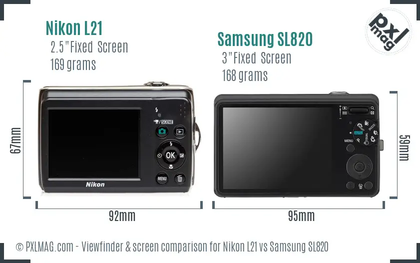 Nikon L21 vs Samsung SL820 Screen and Viewfinder comparison