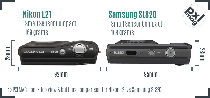 Nikon L21 vs Samsung SL820 top view buttons comparison
