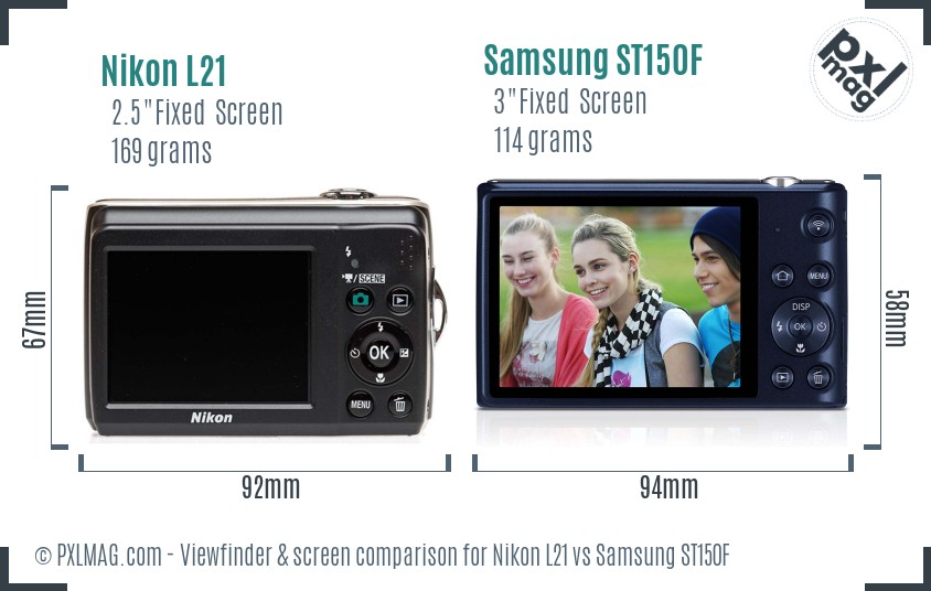 Nikon L21 vs Samsung ST150F Screen and Viewfinder comparison