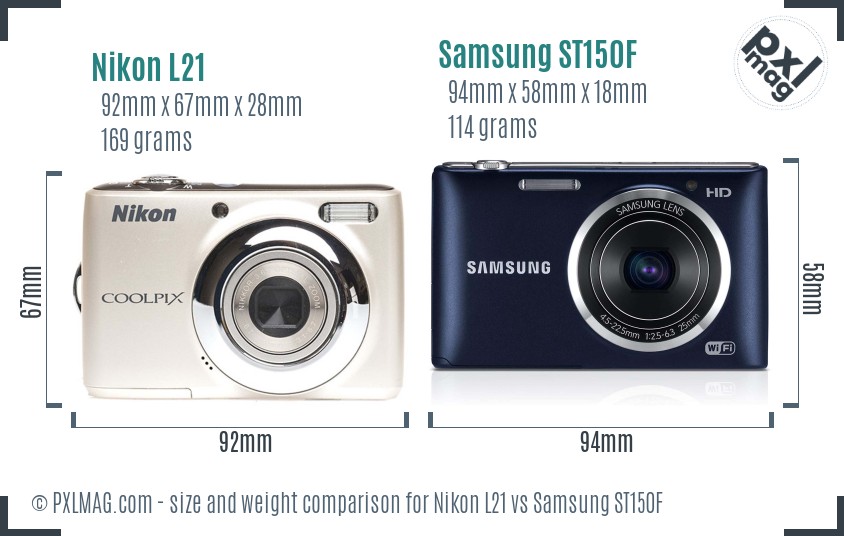 Nikon L21 vs Samsung ST150F size comparison