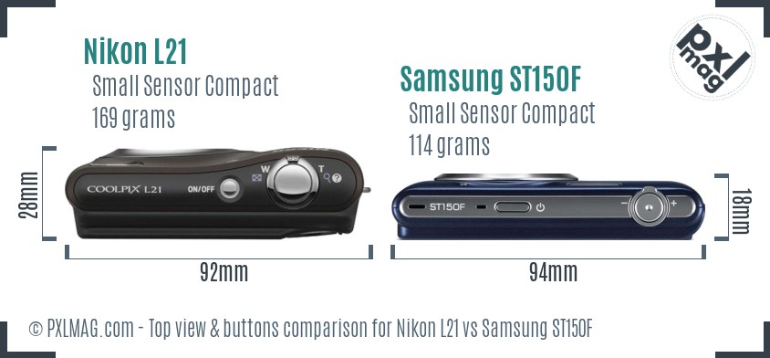 Nikon L21 vs Samsung ST150F top view buttons comparison