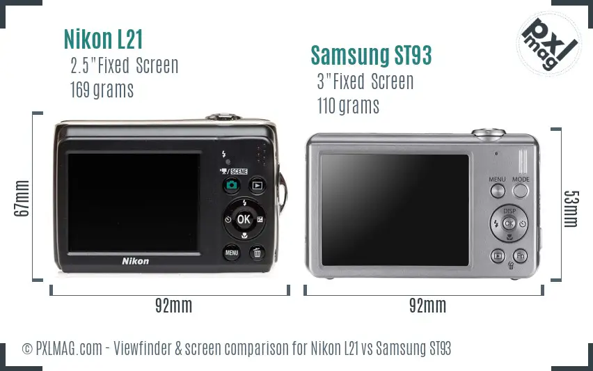 Nikon L21 vs Samsung ST93 Screen and Viewfinder comparison