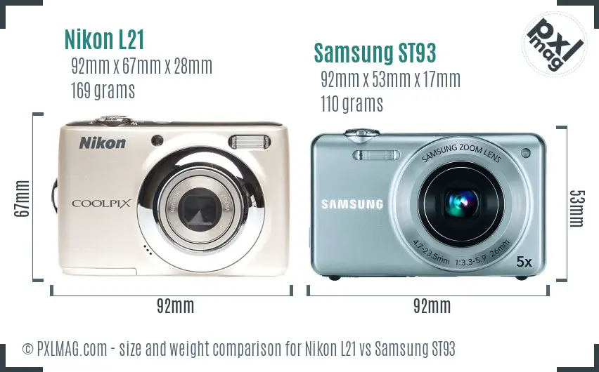 Nikon L21 vs Samsung ST93 size comparison