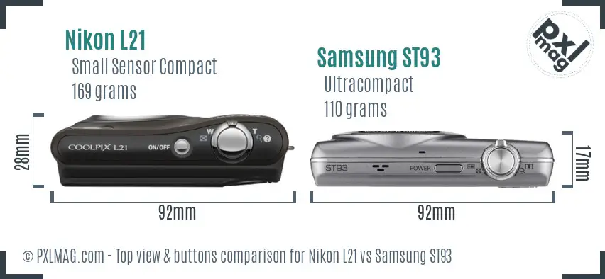Nikon L21 vs Samsung ST93 top view buttons comparison