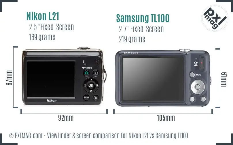 Nikon L21 vs Samsung TL100 Screen and Viewfinder comparison