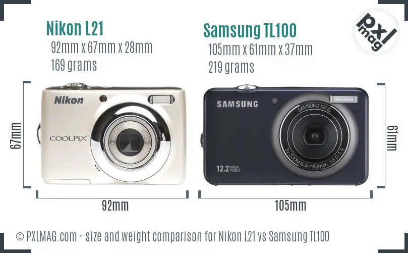 Nikon L21 vs Samsung TL100 size comparison
